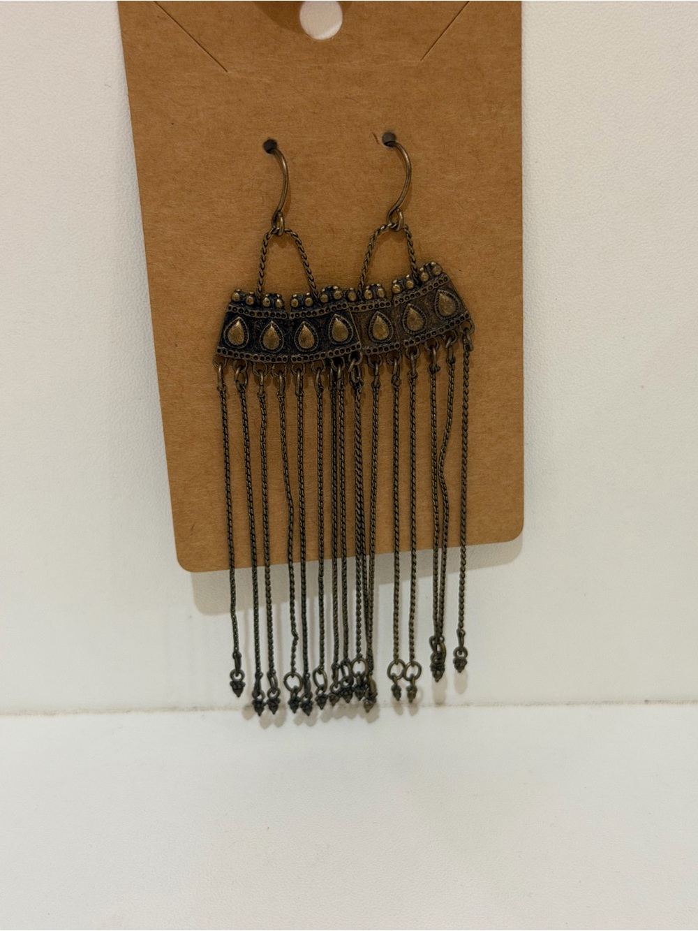Antique Brass Teardrop Fringe Earrings